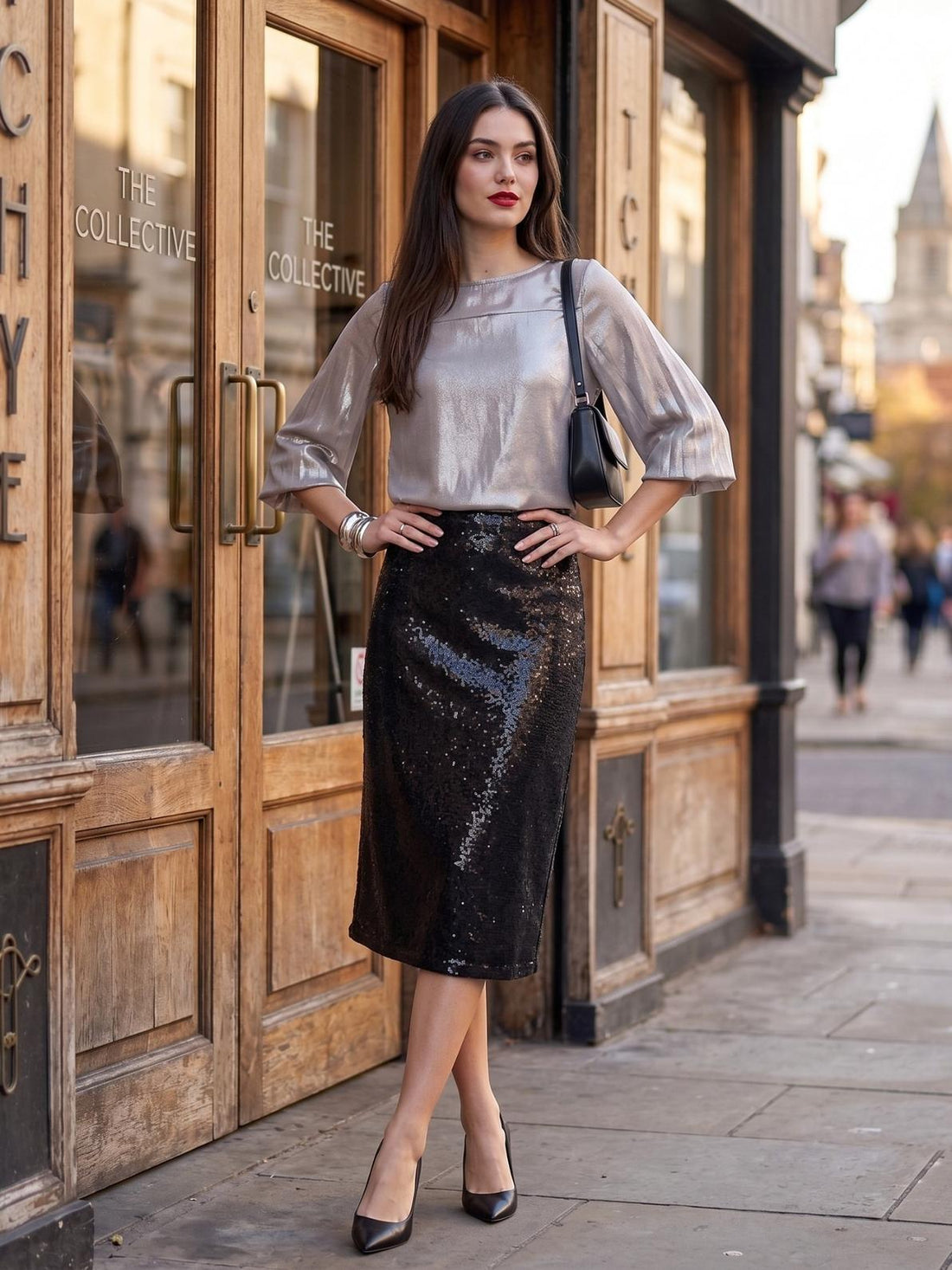 Anora Jacquard Pencil Skirt-Black