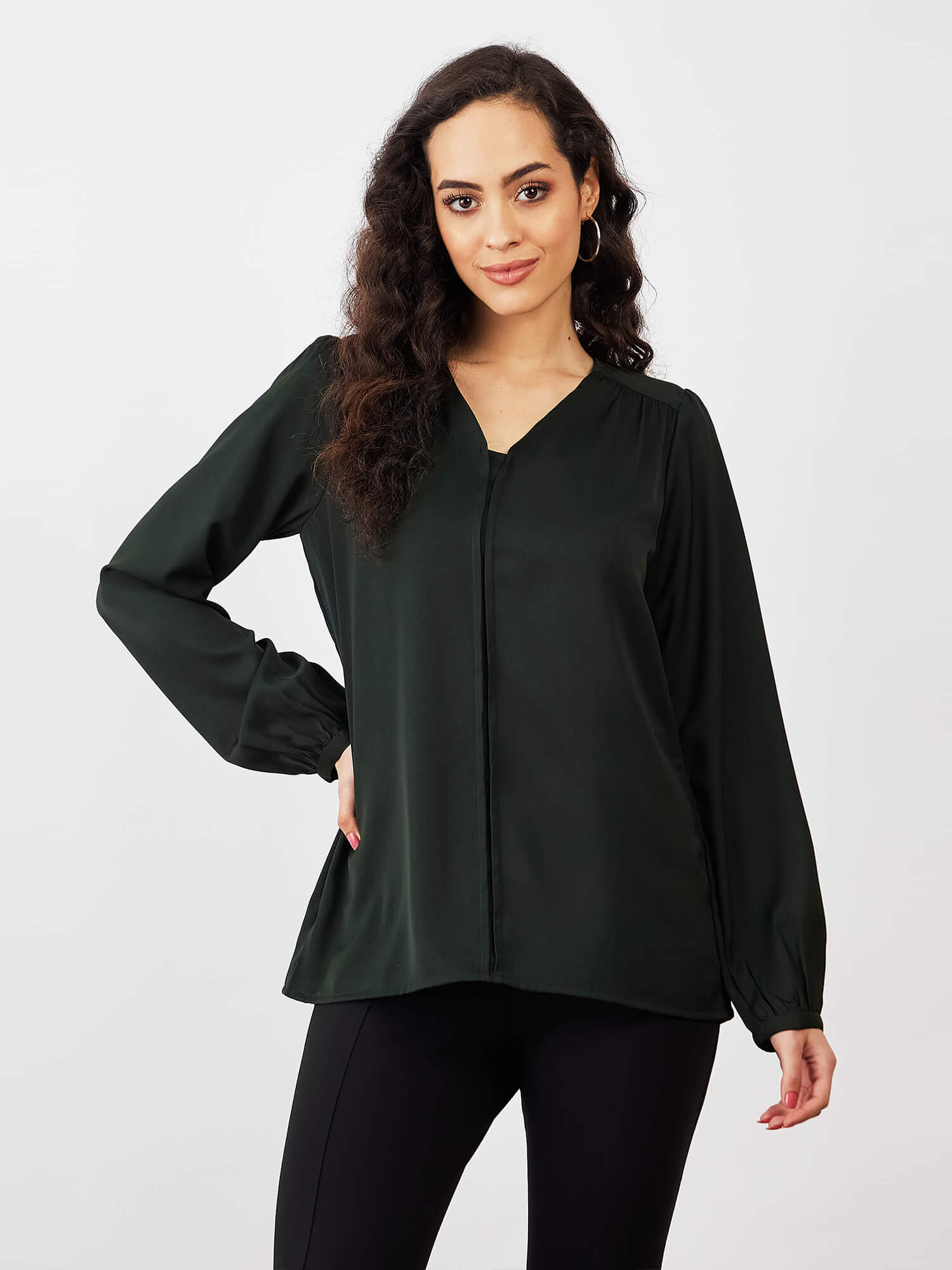 Appletini Gathered Yoke Top - Olive Green