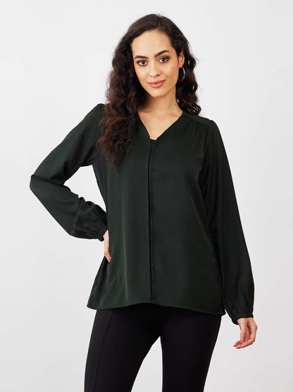Appletini Gathered Yoke Top - Olive Green