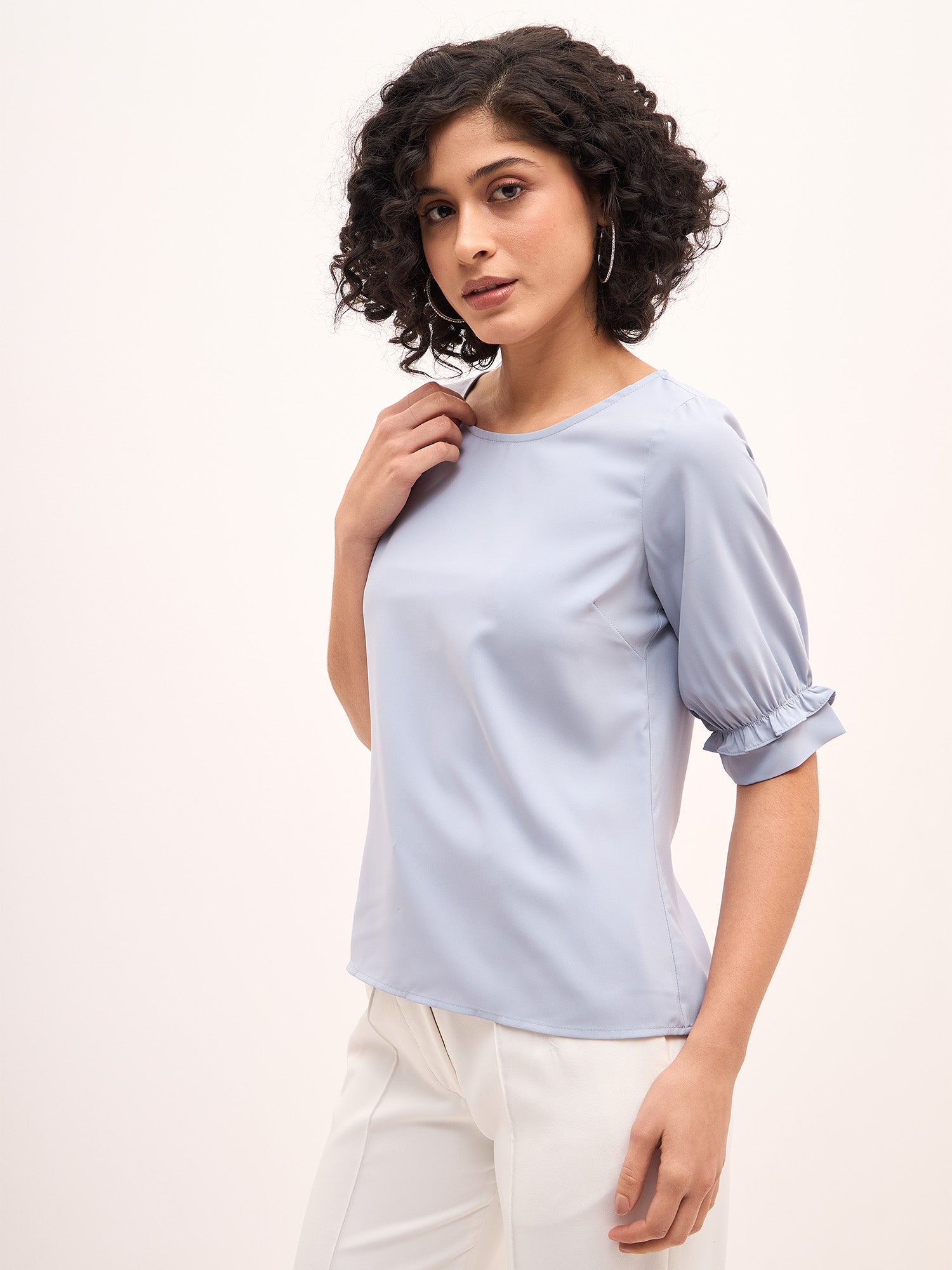 Arctic Ruffle Sleeves Top - Blue