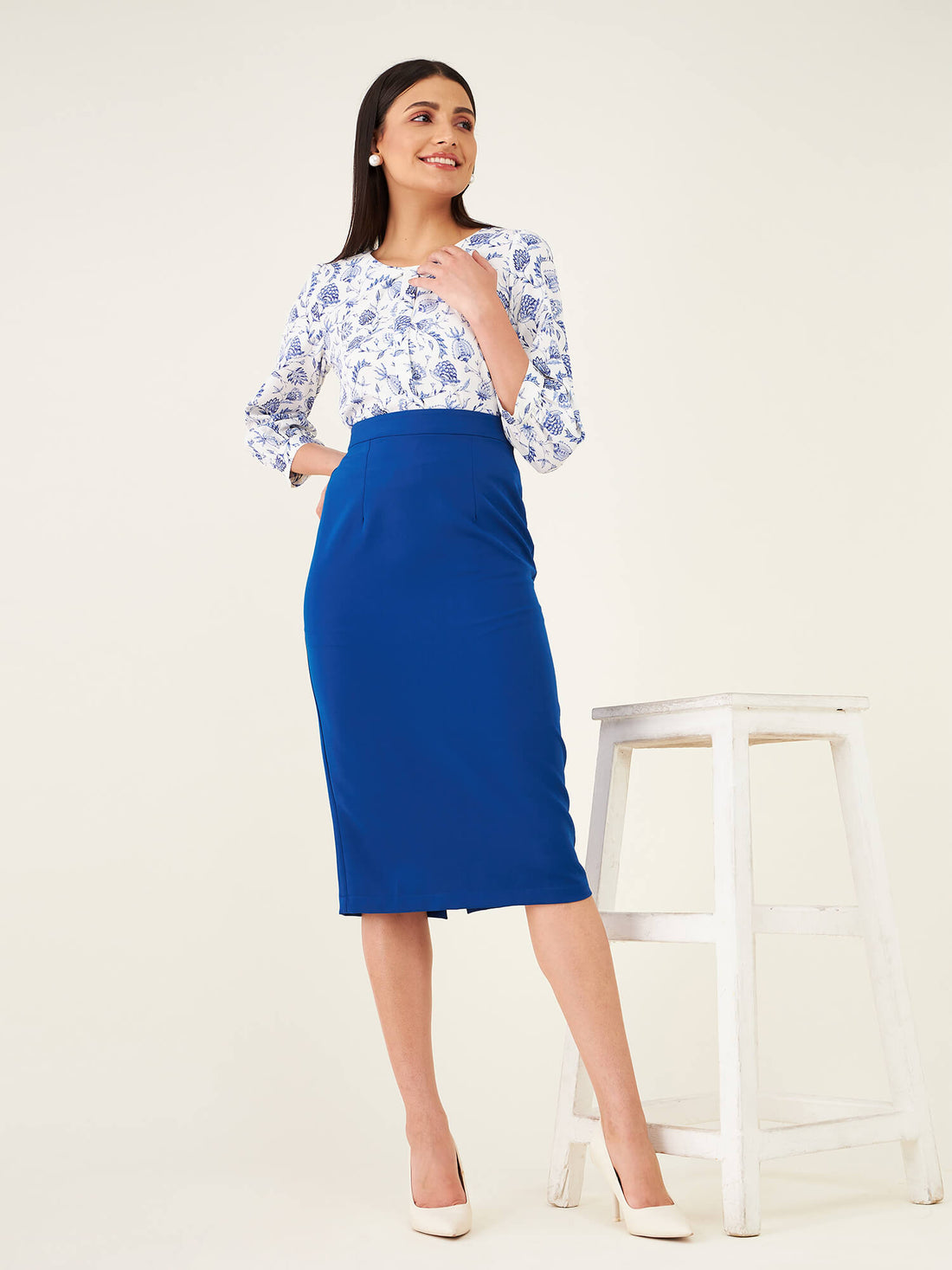Ardor Longline Pencil Skirt - Blue