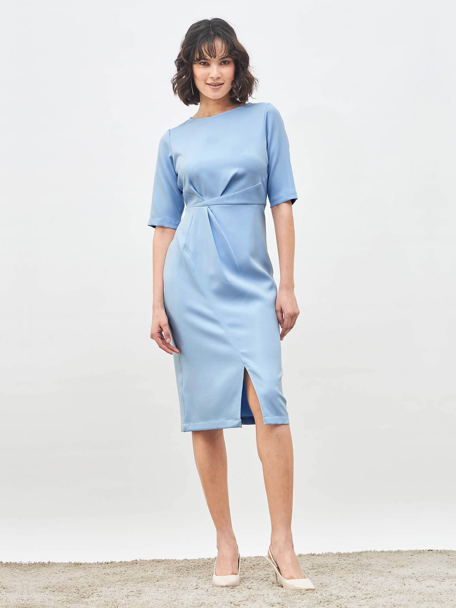Aspiring Draped Sheath Dress - Sky Blue