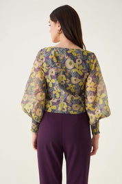 Jessamine Floral Spliced Top - Yellow/Purple