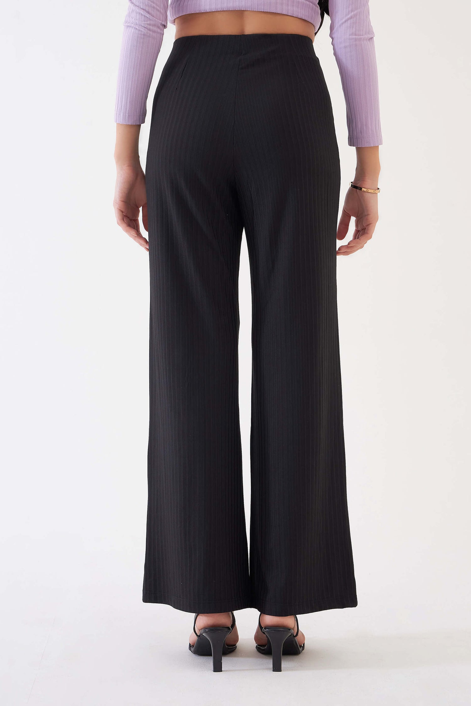Lydia Rib Knit Trousers - Black