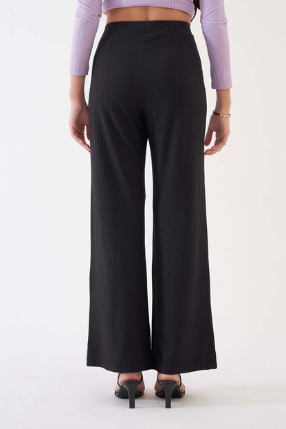 Lydia Rib Knit Trousers - Black