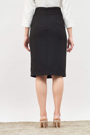 Fierce-Black Panelled Pencil Skirt - Black