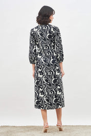 Mirage Printed Faux Button Midi Dress - Black/White