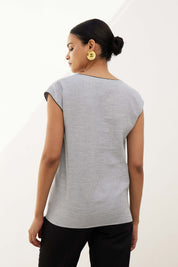 Haze Contrast Piping Top - Light Grey