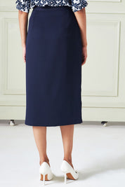 Artsy-Navy Flap Detailing Skirt - Navy