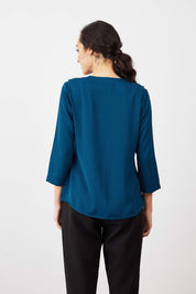 Midnight Kiss Ruffled Neckline Top - Teal