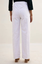 Mentos-White Elasticated Wide Leg Trousers - White