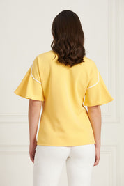 Chloe-Yellow & White Contrast Piping Top - Yellow