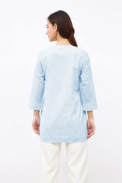 Windsurf V-Neck Stripe Placement Tunic - Blue & White