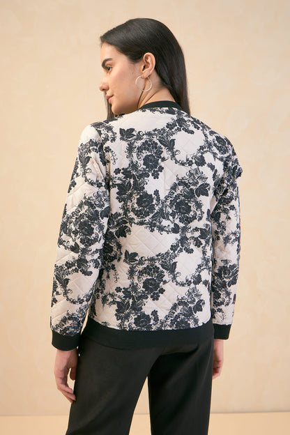 Gio Floral Bomber Jacket - Black/White