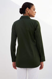 Allure-Olive Green Collared Long Top - Olive