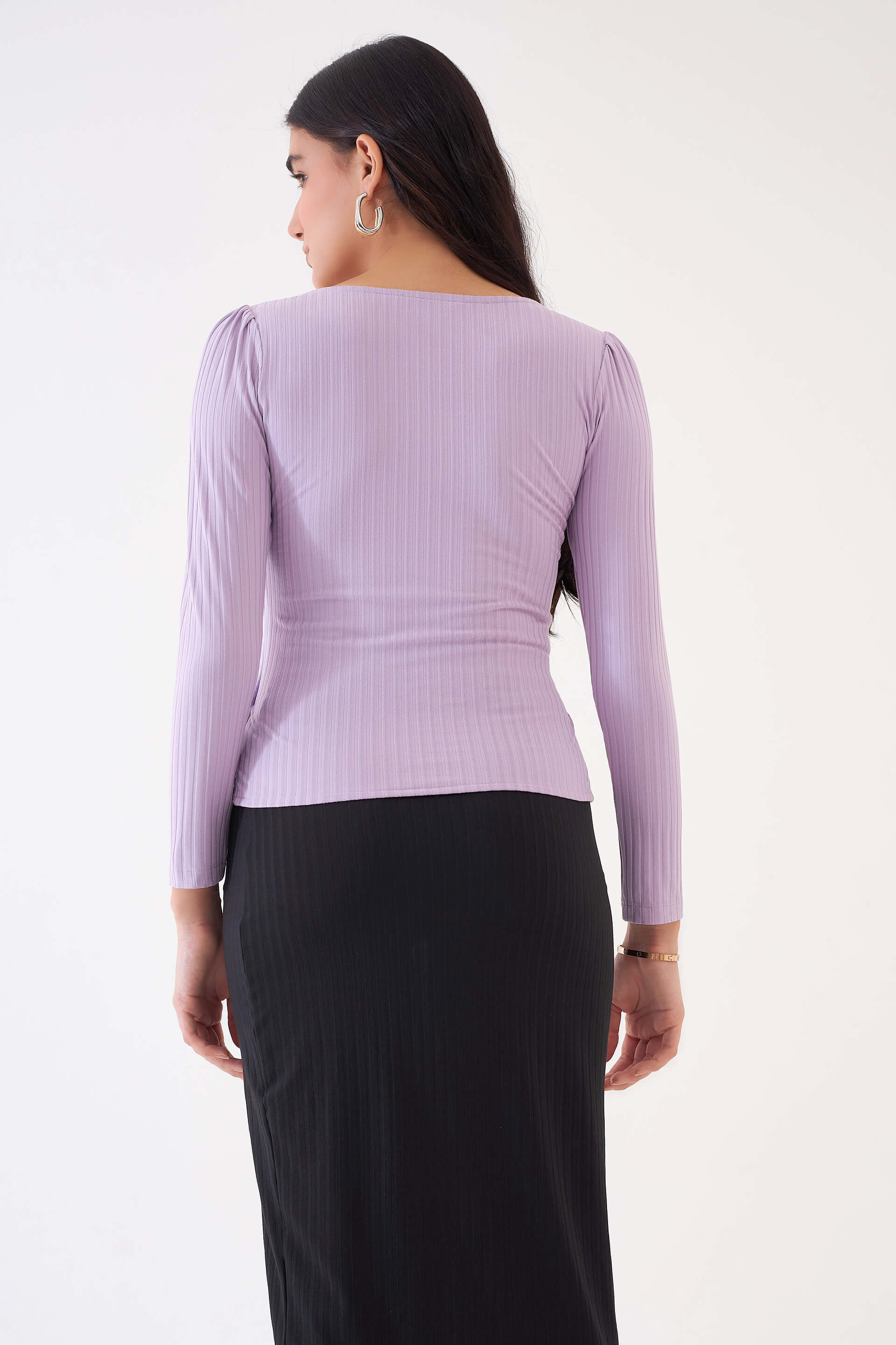 Cora Crossover Front Rib Knit Top - Lilac