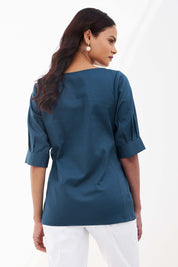 Zadar Pleated Sleeve Top - Teal