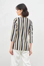 Savvy Top Striped Split Neckline Top - Multicolor