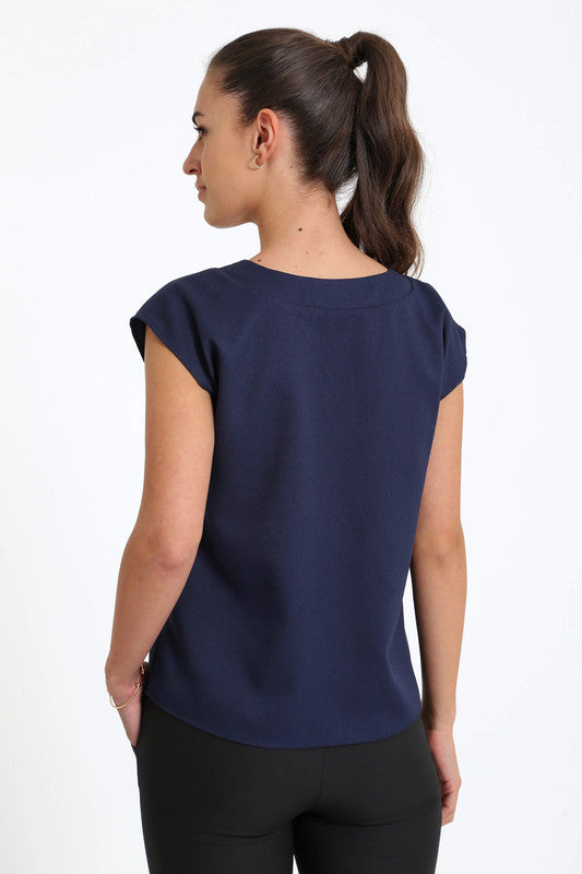 Passionate V - Neck Drop Shoulder Top - Navy