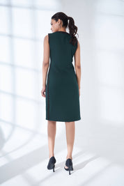 Urbane Colour Block Sheath Dress - Dark Green