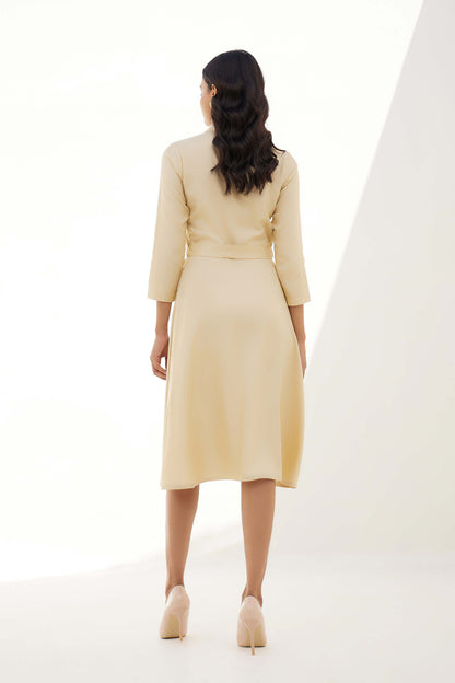 Edith Fit and Flared Shirt Dress - Beige