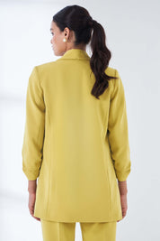 Spunky Ruched Sleeve Blazer - Chartreuse