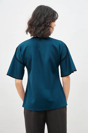 Gracious Contrast Piping Top - Teal