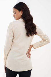 Allure-Beige Collared Long Top - Beige