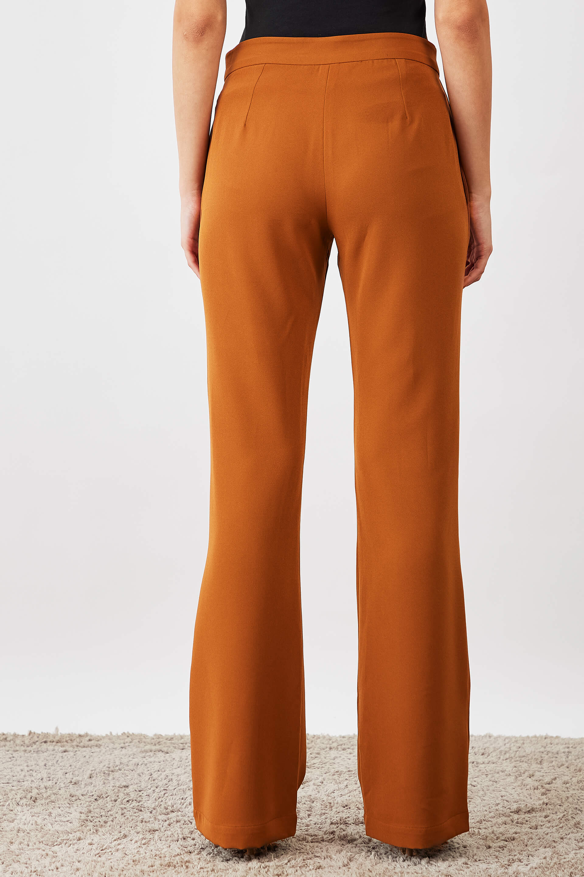 Courteous Flared Mid Rise Pants - Tan Brown
