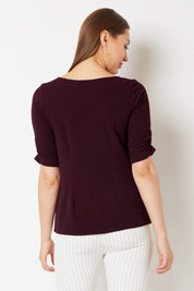 Bordeaux Ruched sleeve top - Maroon