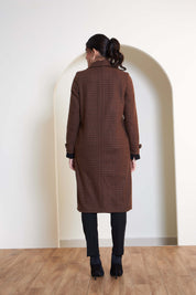 Adeline Plaid Collared Coat - Brown