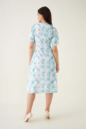 Alicia Floral Front Pleated Dress - Blue/White