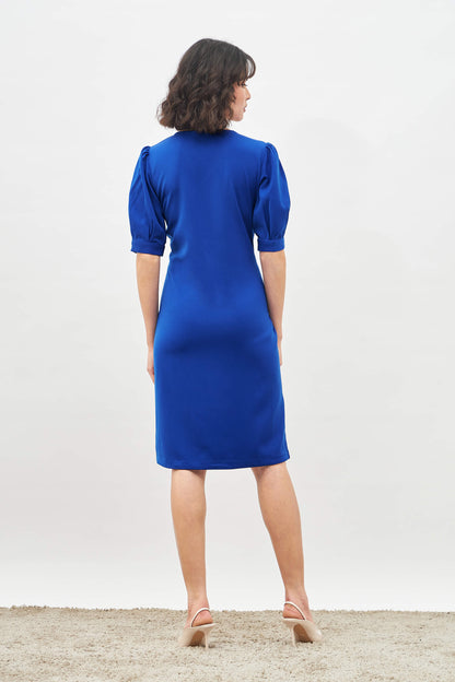 Buy Valiant Balloon Sleeves Shift Dress - Electric Blue Color | Dresses for Women
