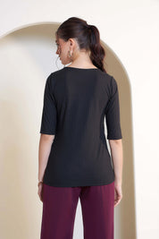 Serena Embellished Rib Knit Top - Black