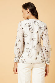 Gulbahaar Floral Ruched Cuff Top - Off-White