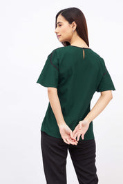 Gooseberry Slush Formal Flare Sleeve Top - Dark Green