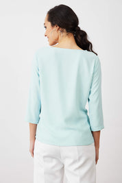 Mermaid Mule Cowl Neck Top - Ice Blue