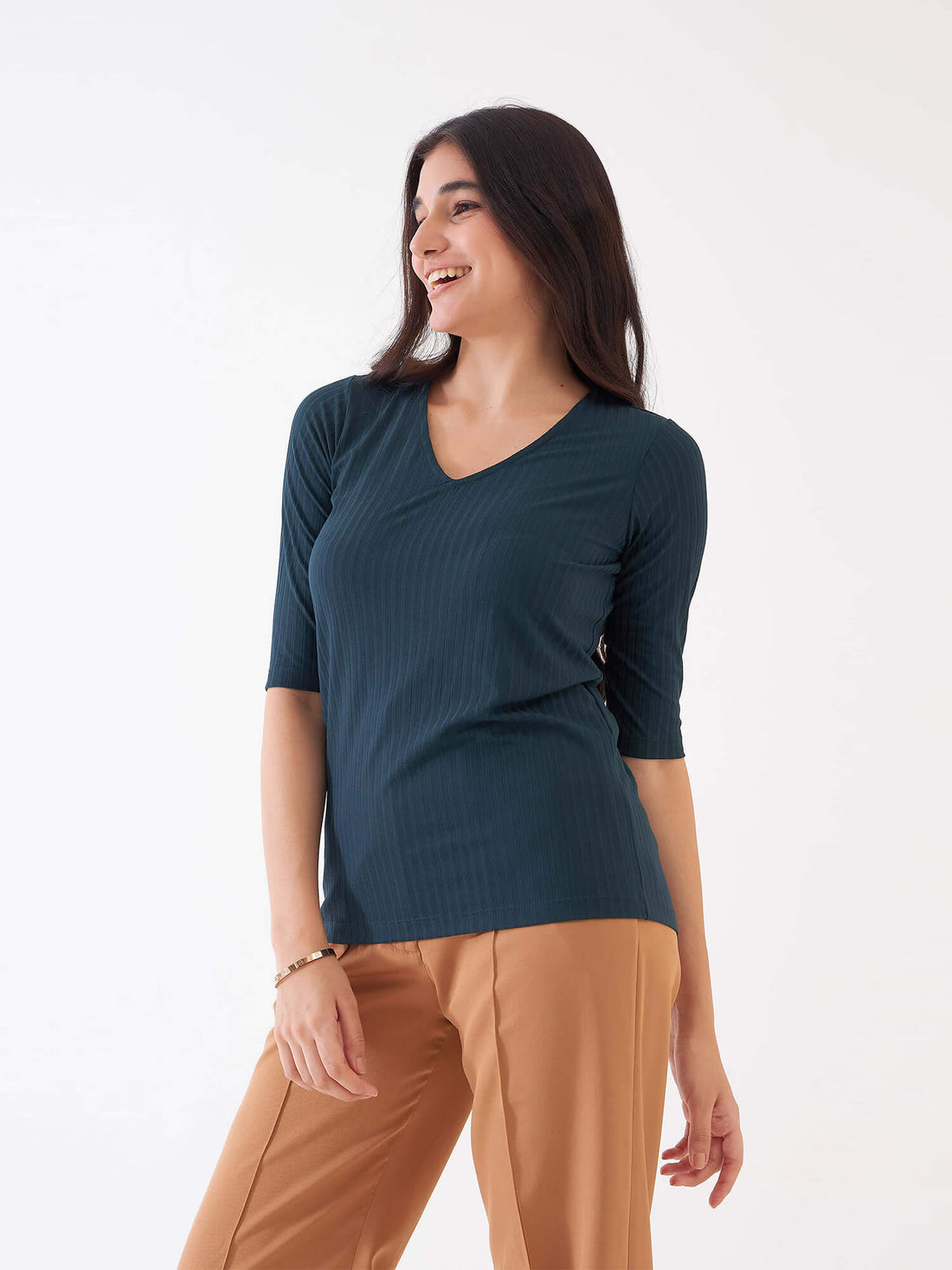 Bianca Rib Knit Top - Dark Green