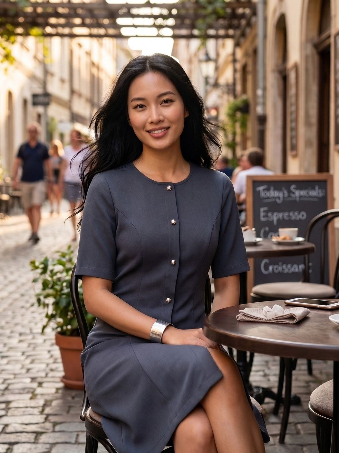 Carmen Faux Button Down Sheath Dress-Grey