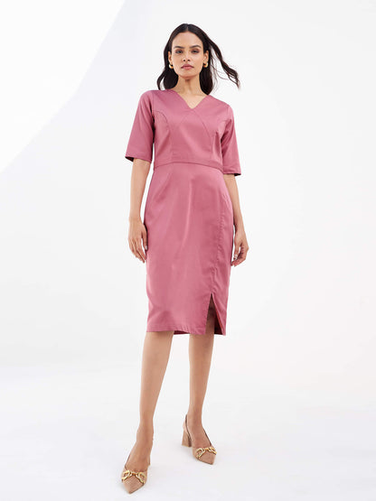 Cerise Panelled Sheath Dress - Blush Pink