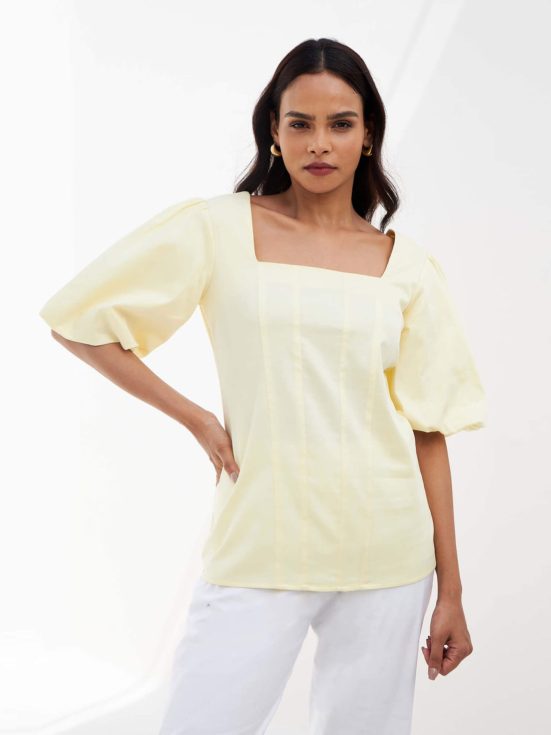 Citrine Balloon Sleeves Top - Lemon Yellow