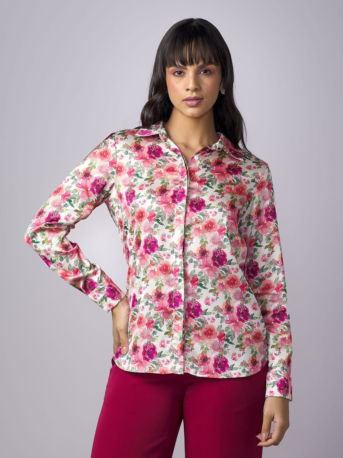 Clarissa Floral Concealed Placket Shirt - Multicolor