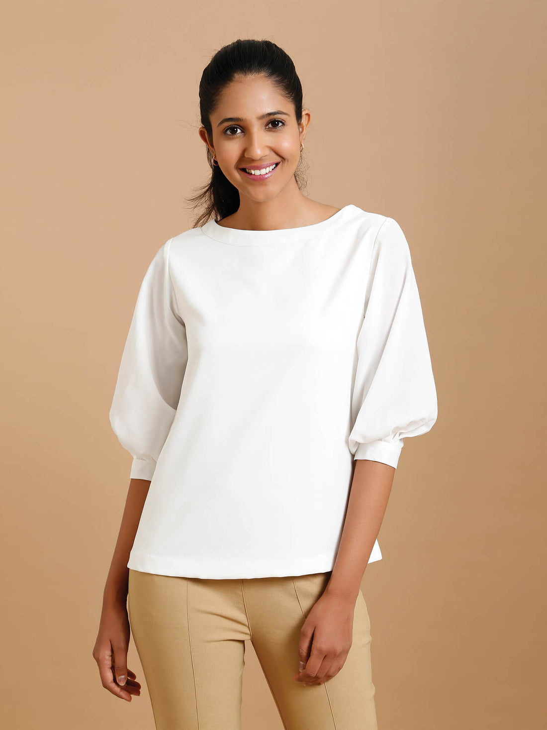 Coconut lantern sleeve top - White