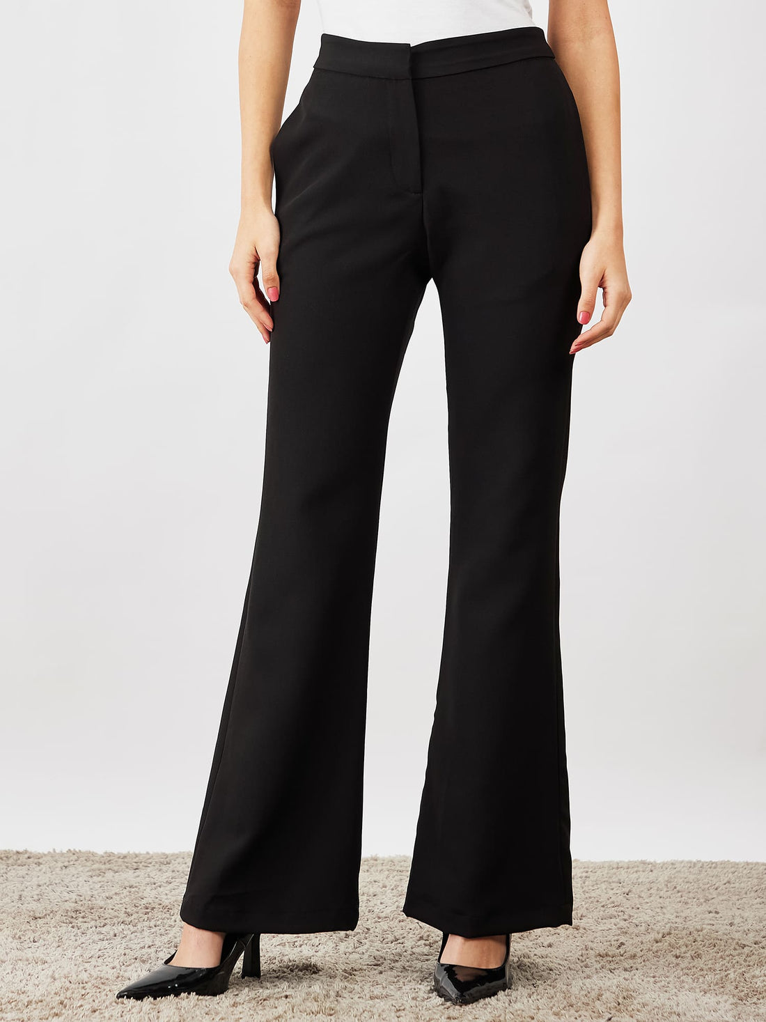 Courteous Flared Mid Rise Pants - Black