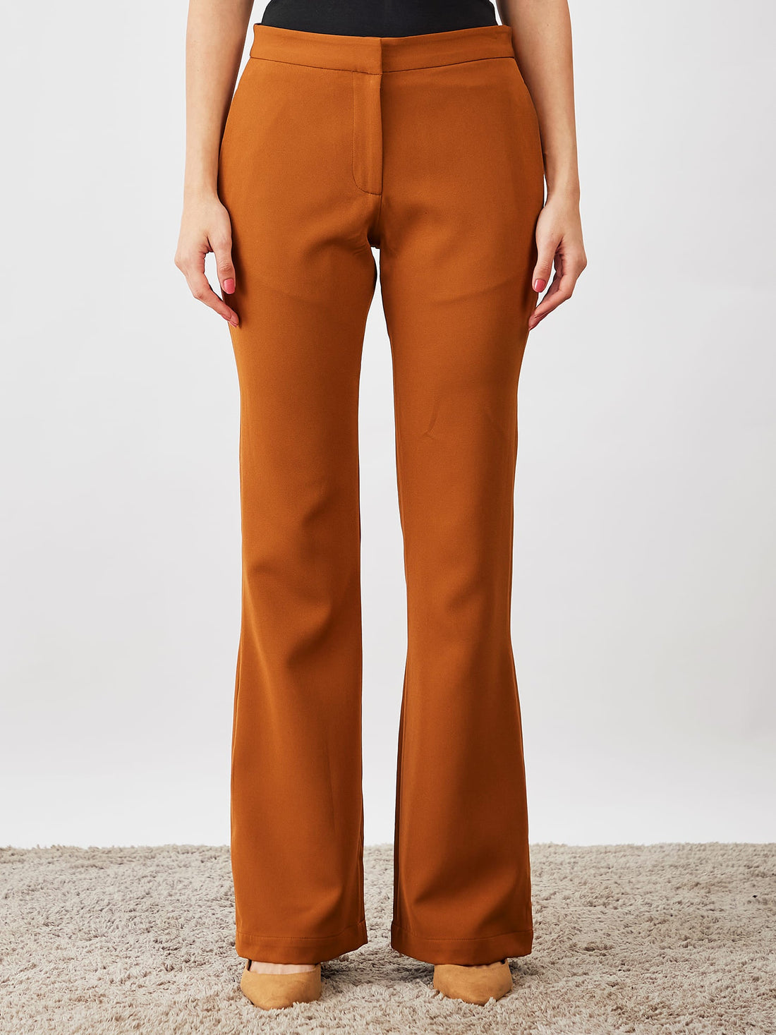 Courteous Flared Mid Rise Pants - Tan Brown