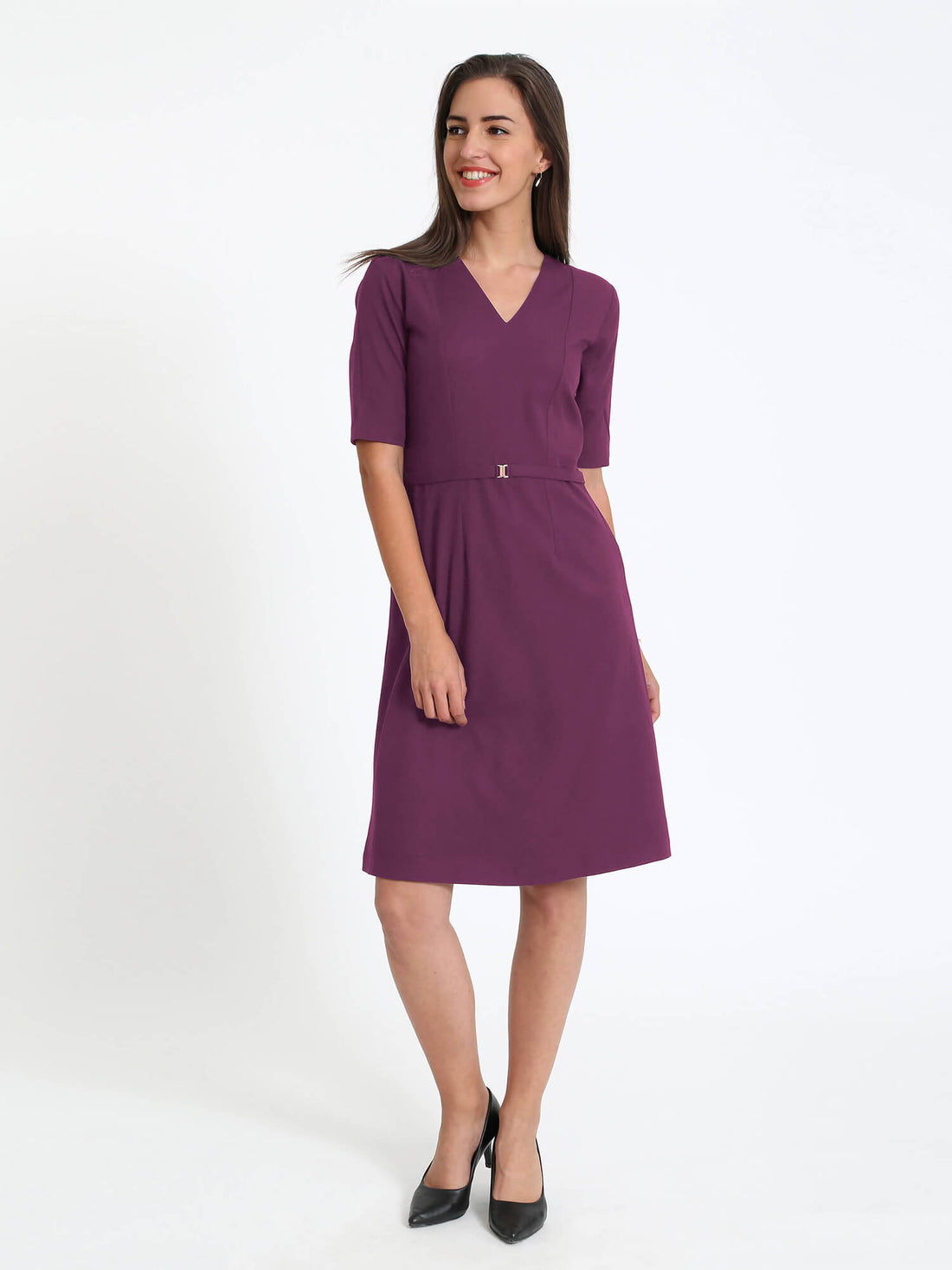 Credible V-Neck Fit &amp; A-Line Dress - Plum
