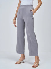 Determined High Rise Straight Trousers-Ash