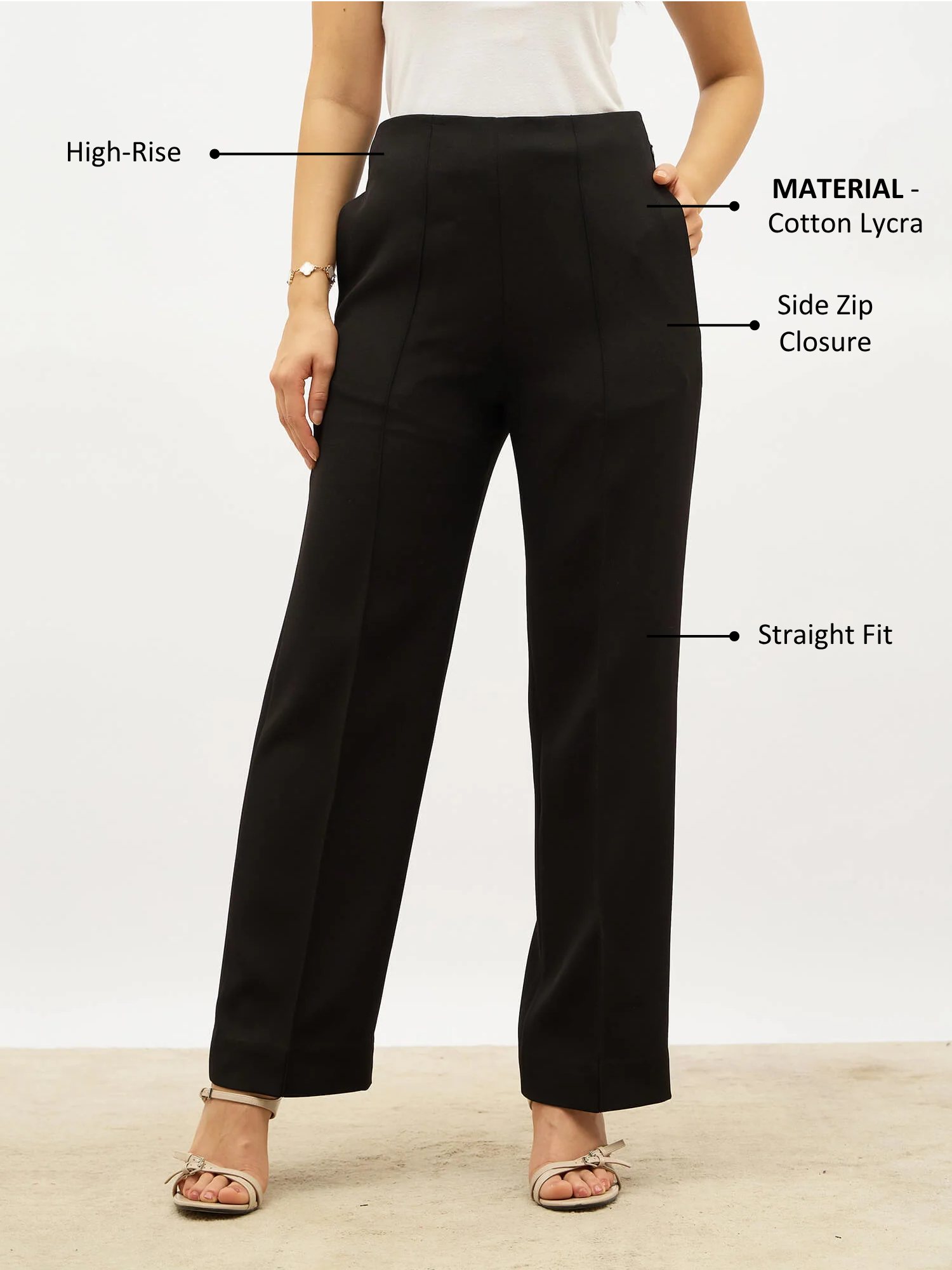 Determined High Rise Straight Trousers-Ink-Black
