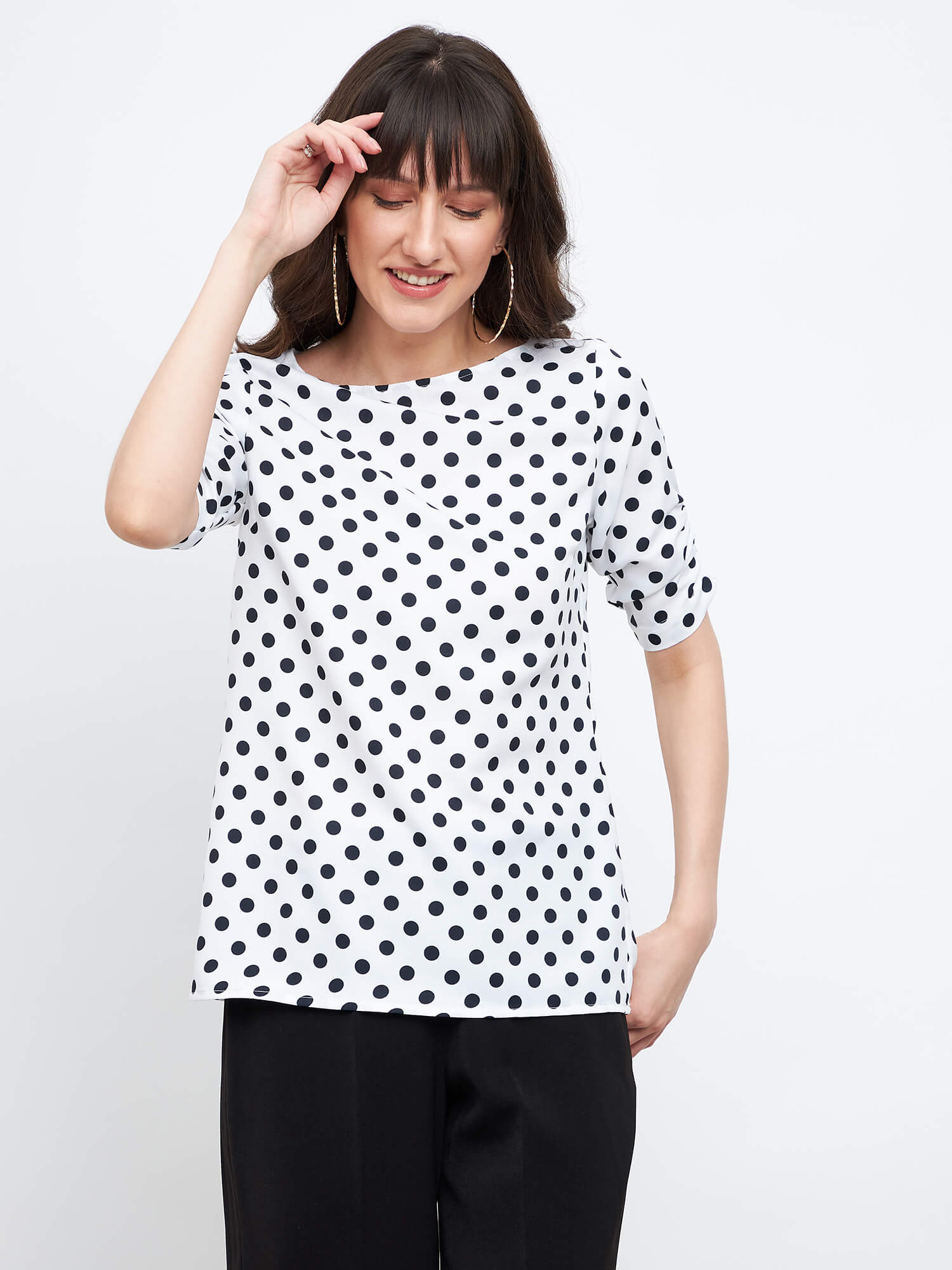 Dory Ruched sleeve Top - Polka Print