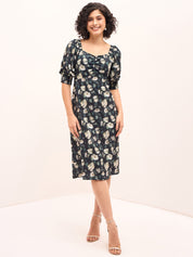 Dusky Floral Ruched Dress - Multicolor